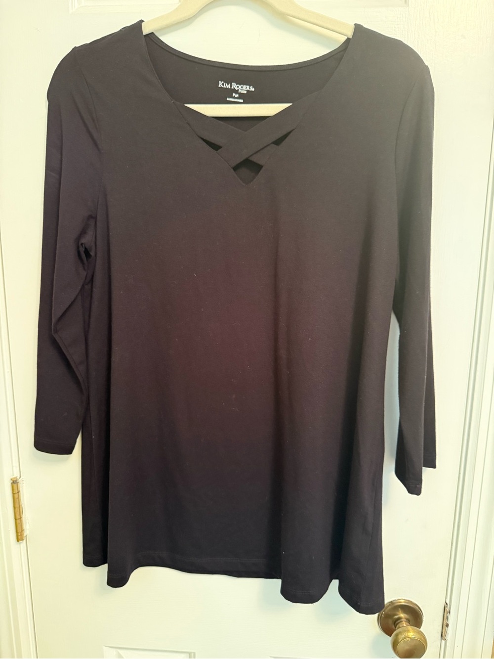 Kim Rogers Black Crisscross Neck Long Sleeve Women's Tunic
